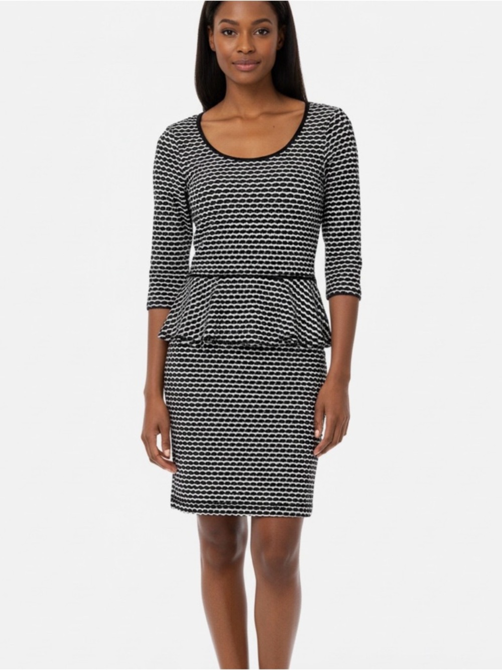 Max Studio Black & White Textured Peplum Dress - Size: Medium